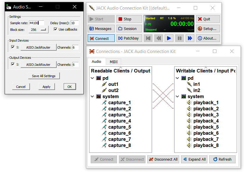 Jack audio connection kit настройка windows